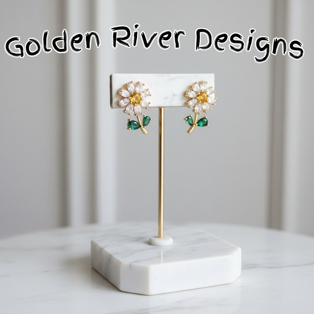 18K Gold Plated Zircon Daisy Earrings